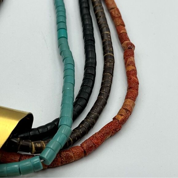 Mid century modern Elegant Gold Black Crescent Necklace with Textured Pendant - Picture 6 of 13